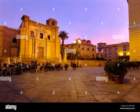 Piazza Bellini In The Dusk Rear Church Of San Cataldo Palermo Sicily