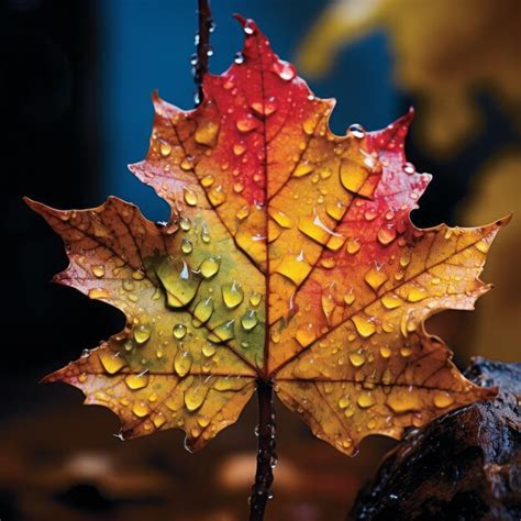 Vibrant Maple Leaf With Droplets Stunning Nature Photography Premium