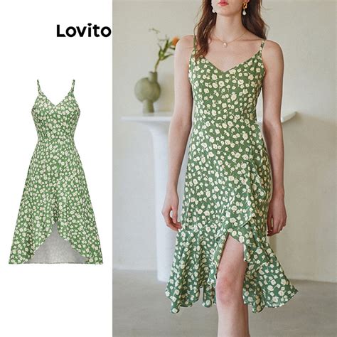 Lovito Women Boho Ditsy Floral Ruffle Hem Pattern Dress L83ED085