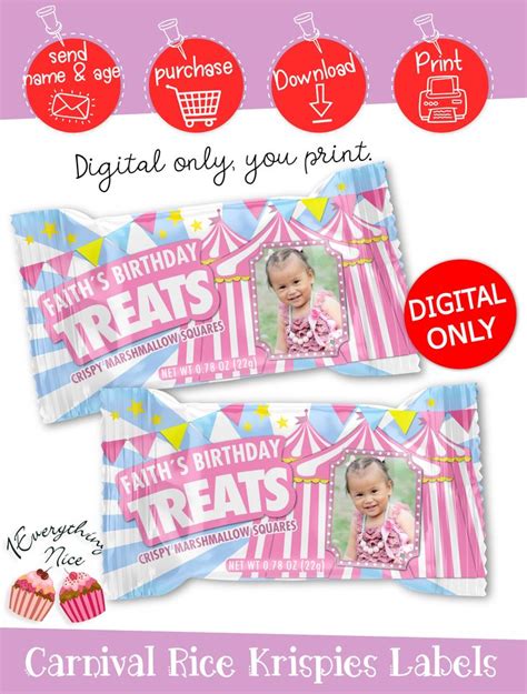 Digital Download Pink Carnival Theme Rice Krispy Crispy Krispies Treats Labels Digital Printable