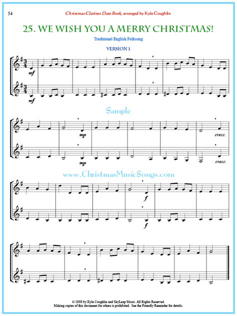 We Wish You A Merry Christmas Clarinet Duet Free Sheet Music