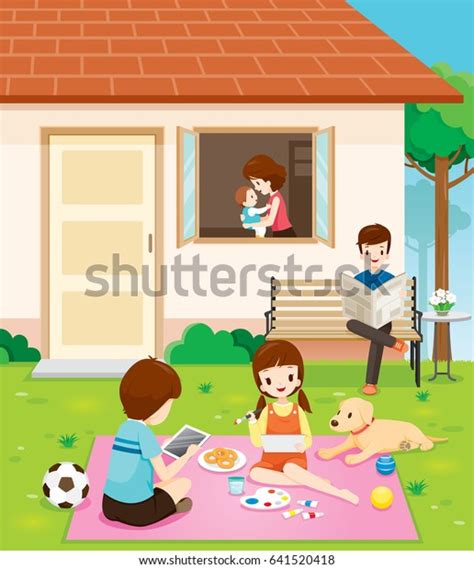 Happy Family Relaxing Activities Their Home Stock Vector (Royalty Free ...