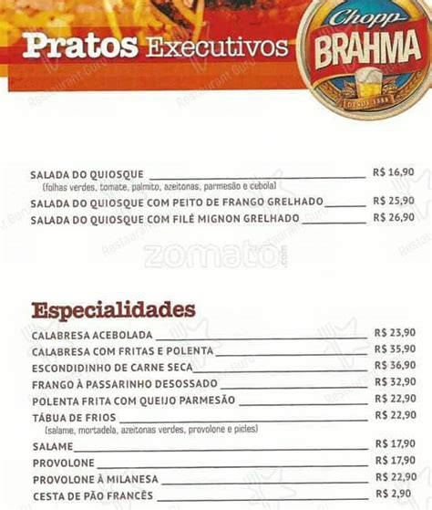 Menu Em Quiosque Chopp Brahma Pub Bar S O Paulo Shopping Metr