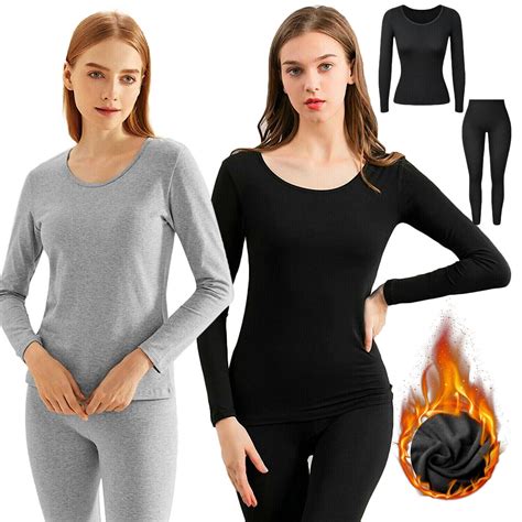 Womens Long Sleeve Thermal Underwear Base Layer Set Winter Thermal Underwear With Fleece Lined