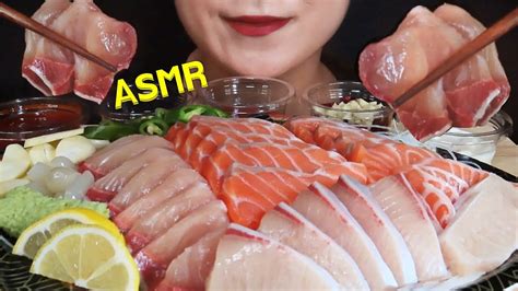 Asmr Hamachi Yellowtail Salmon Sashimi Eating Sounds 방어회 연어회 먹방