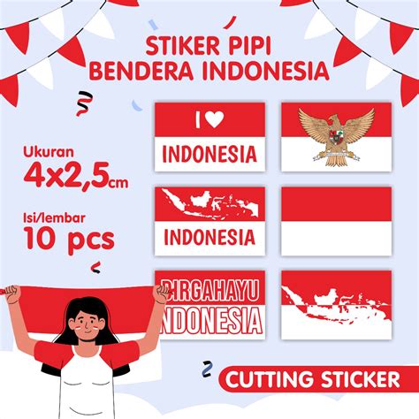 Jual Sticker Pipi Merah Putih Tempelan Pipi Bendera Indonesia 17