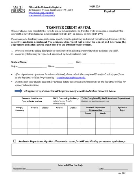 Fillable Online Transfer Credit Appeal Form Vs Fax Email Print