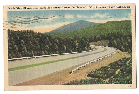 Around Nose Of Mt Burnt Cabins Pennsylvania Turnpike Pa Postcard Linen