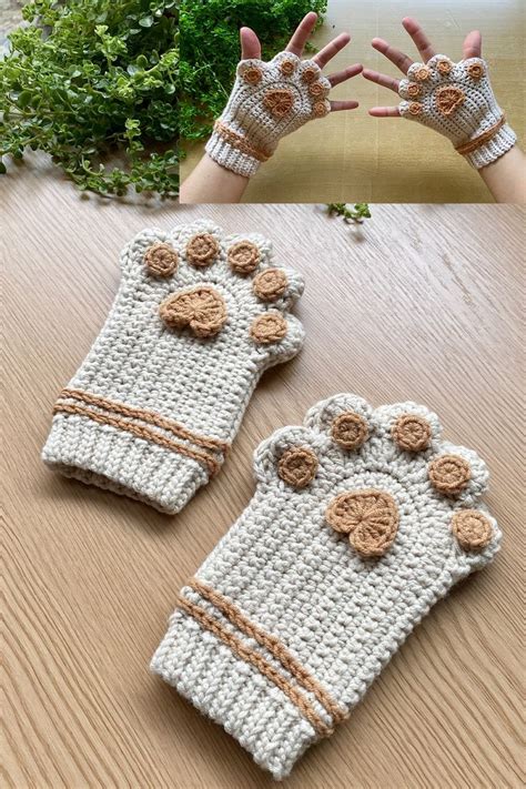 Crochet Cute Cat Paw Gloves Crochet Cat Paw Fingerless Gloves