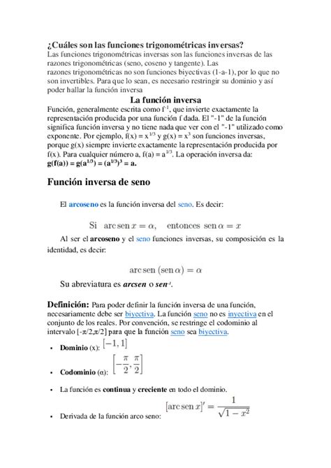 Doc Cuáles Son Las Funciones Trigonométricas Inversas Edison Escandon