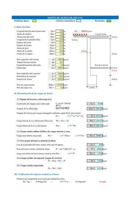 Hoja De Calculo Para Muros De Sotano Plantillas De Excel De Ingeniería Civil Udocz