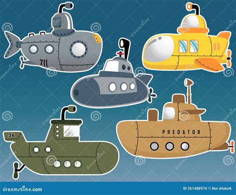 Vector Set Of Various Submarine Cartoon Stock Vector Illustration Of