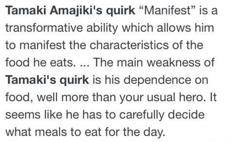 Tamaki Amajikis Quirk Manifest Is A Transformative Ability Which