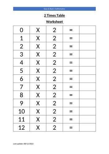 2 Times Table Worksheet Teaching Resources