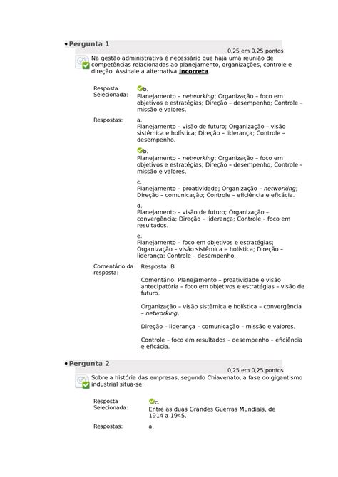 Fundamentos Da Administra O Question Rio Unidade I Pergunta