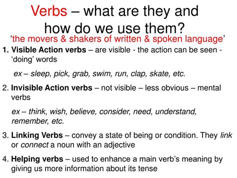 PPT - Verbs – what are they and how do we use them? PowerPoint ...