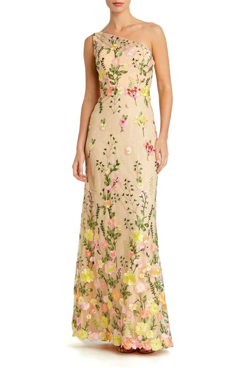 Mac Duggal Floral Embroidery One Shoulder Gown Nordstrom