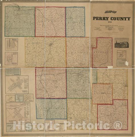 Historic 1859 Map - Map of Perry County, Ohio | Perry county, Map, Map tube