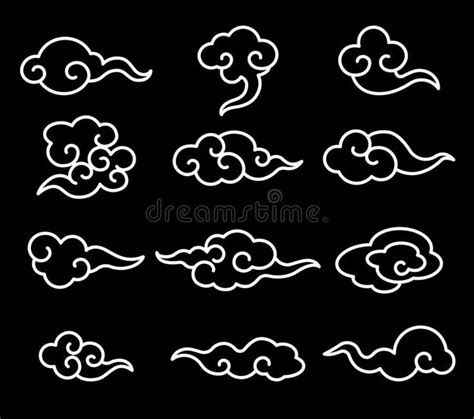 Collection of Chinese cloud pattern set. Line art style chinese cloud ...