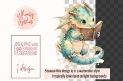 Baby Dragons Reading Books Watercolor Clip Art Bundle