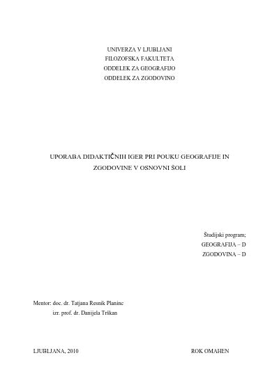 Uporaba Didakti Nih Iger Pri Pouku Geografije In Zgodovine V Osnovni Oli