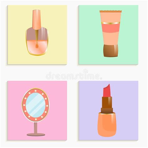 Colección De Cosméticos Y Maquillaje Esmalte De Uñas Y Espejo Con