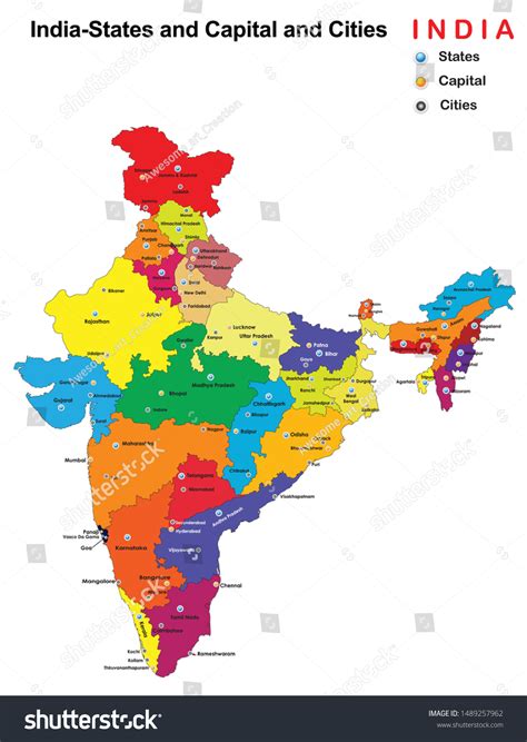 Vector Illustration India States Capital Cities Stock Vector (Royalty Free) 1489257962