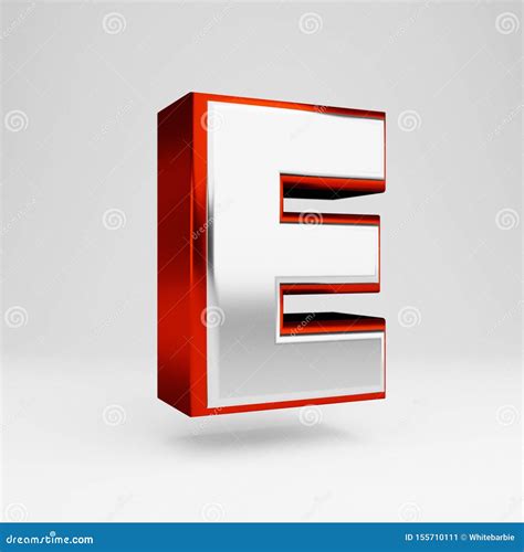 Metal 3d Letter E Uppercase Metallic Red And White Font Isolated On