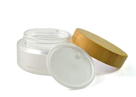 50ml Frosted Glass Cream Jars With Tightly Bamboo Lid And Inner Liner