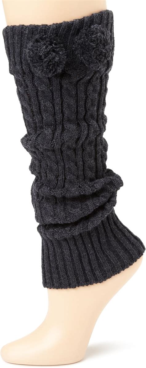 Steve Madden Legwear Womens Cable Pom Pom Leg Warmer Charcoal One