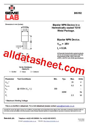 Sf Bsx Datasheet Pdf Seme Lab