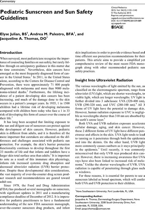 Pediatric Sunscreen And Sun Safety Guidelines Elyse Julian Andrea M