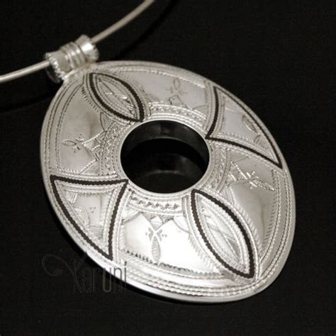 Collier Pendentif en Argent 11 Grande Navette Gravé Washer necklace