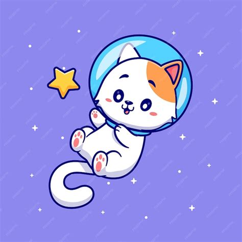 Premium Vector Cute Cat Astronaut Catching Star In Space Cartoon