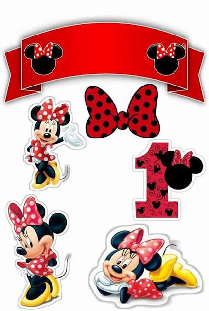 Minnie Roja Primer Año Toppers para Tartas Bizcochos o Pasteles para