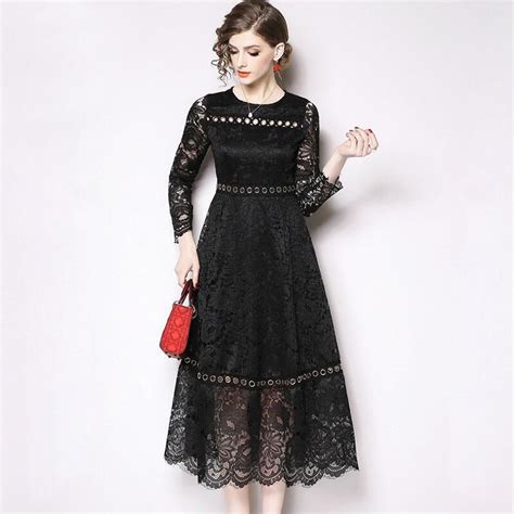 Lace Dresses Women Floral Crochet Hollow Out Casual Elegant Ladies Eve