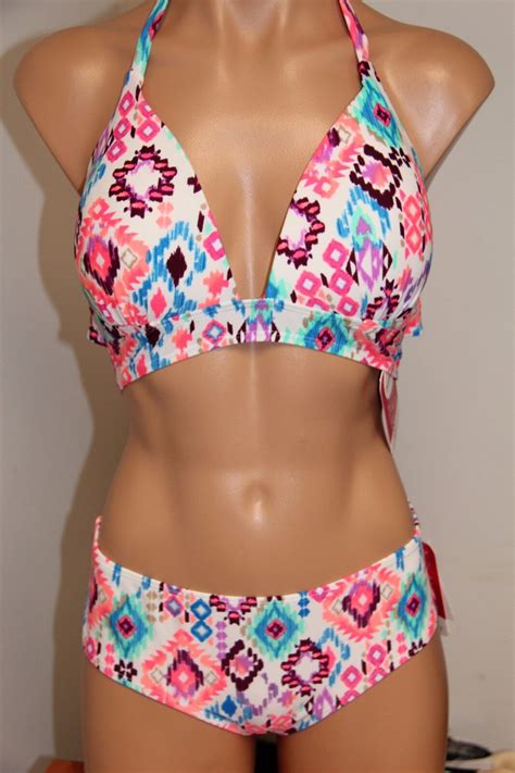 NWT Hula Honey Swimsuit Bikini 2 Piece Set Sz L Push Up Halter Multi EBay