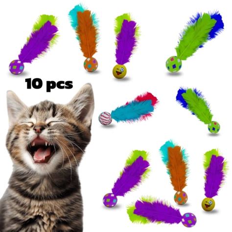 Brinquedo Para Gato Kit 10 Unidades Colorida Ping Penas Bolinha Para