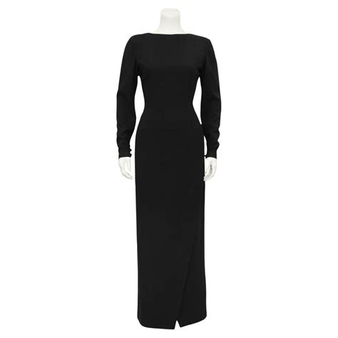 1970s Bill Blass Black Wool Crepe Gown With Cut Out Criss Cross Back