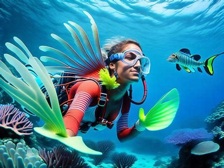 A Woman Scubas In The Ocean With A Fish Image Design ID 0000431876