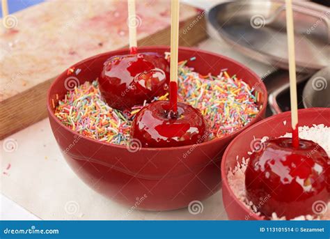 Caramel Apple. Sweet Apple for Children at the Festival Stock Photo ...