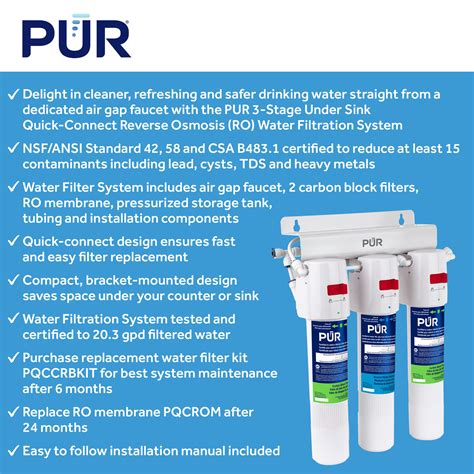 Pur 3 Stage Under Sink Quick Connect Reverse Osmosis Water Filtration System