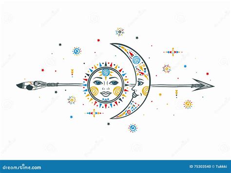 Bohemian Sun Moon Arrow Illustration Stock Vector Illustration Of