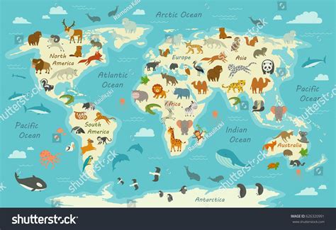 World Map With Animals And Birds Kids World Map World Map Wallpaper Images