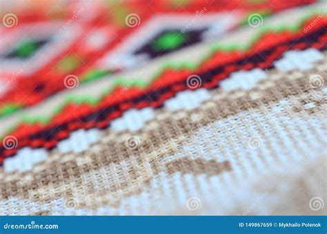 Traditional Ukrainian Folk Art Knitted Embroidery Pattern On Textile