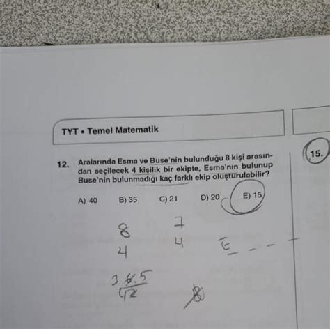 Tyt Temel Matematik 15 12 Aralarında Esma V Lise Matematik