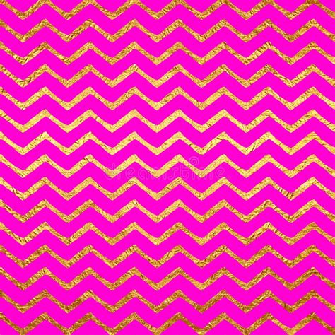 Gold Faux Foil Chevrons Metallic Hot Pink Magenta Background Stock