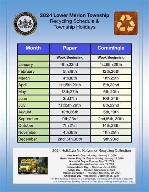 2024 Recycling Schedule Township Holidays