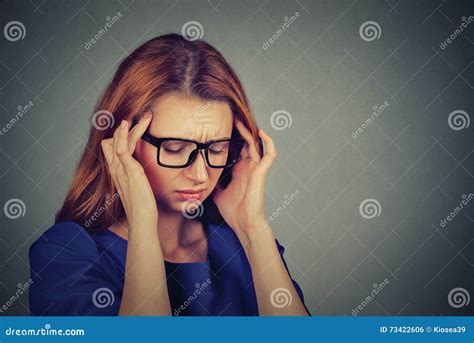 Sad Young Woman In Glasses With Worried Stressed Face Expression Stock