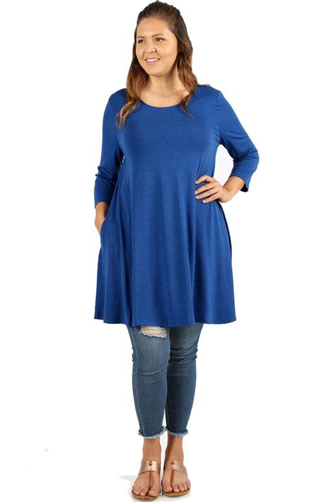 Jed Fashion Womens Plus Size Swing Tunic Top With Pockets